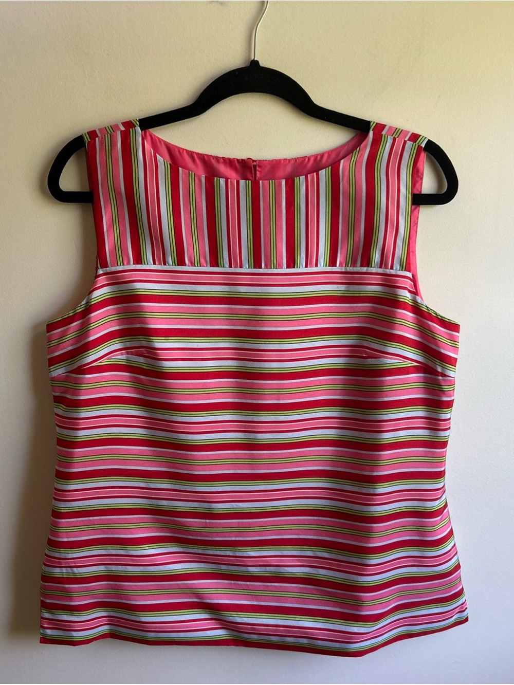 NWOT Talbots 100% Silk Satin Sleeveless Lined Pink Striped Blouse Top Shirt 12